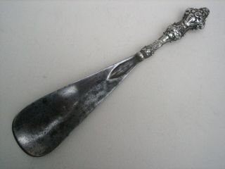Antique Steel Shoe Horn With Silver Handle Birmingham 1909 - 10 Worn Handle