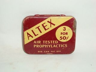 Old Tin Litho Altex Brand Advertising Prophylactic Condom Tin Can