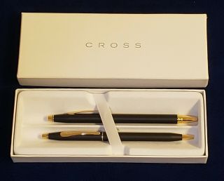 Cross Classic Century Black/gold Rollerball & Ballpoint Pen Gift Set W/white Box