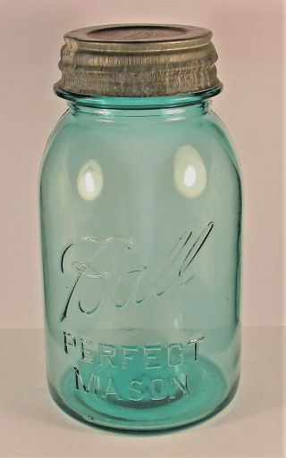 Vintage Blue Ball Perfect Mason Quart Size Fruit Jar.  Lucky 13