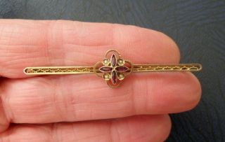 Vintage Jewellery Edwardian 9ct Gold Amethyst & Pearl Bar Brooch Pin - Not Scrap