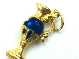 Attractive 18k Yellow Gold Cobalt Blue Enamel Water Jug Charm Pendant.  2.  0gm.