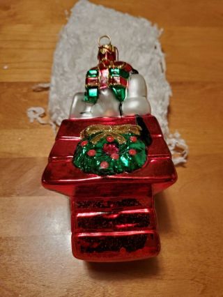 Rare Kurt Adler Polonaise " Snoopy On Doghouse " Glass Christmas Ornament Ap879