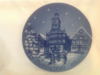 Vintage Bareuther Bavaria Germany Cobalt Blue Weihnachten 1992 Christmas Plate,