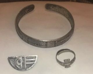 925 Sterling Silver Vintage J.  J.  White Wohelo Camp Girl Scout Cuff Bracelet Set