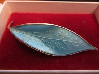 David Andersen 925 Silver Blue Enamel Leaf Brooch Pin Norway Willy Winnaess