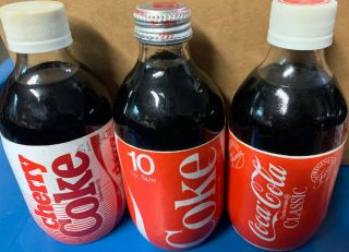 Set Of Three 1980’s Coca Cola Cherry Coke Bottles Full