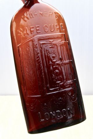 Vintage C1900s Warners London Safe Cure Safe Pictorial Bottle - Dark Brown