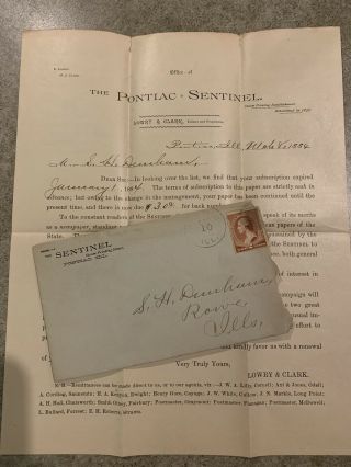 1884 The Pontiac Sentinel Illinois Newspaper Letter