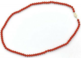 Vintage 14K Yellow Gold Red Coral Beaded Strand Necklace 11.  2 Grams 16.  5 Inches 2