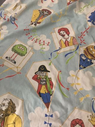 Vintage Mcdonalds Flat Twin Bed Sheet Ronald Mcdonald 1970’s Fabric Kites Print