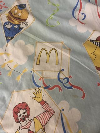 Vintage McDonalds Flat Twin Bed Sheet Ronald McDonald 1970’s Fabric Kites Print 3