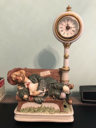 Melody In Motion Handmade Painted Porcelain Hobo Clown Clock Wall Street Willie