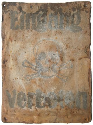 German Sign Attention Mines Wwii Skull & Bones Germany Ww2 Achtung Minen Iron