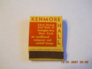 Old " Feature " Matchbook Of Kenmore Hall Restaurant - York City