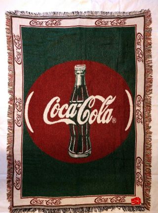 Rare Vintage Coke Coca - Cola Tapestry Red & Green Woven Throw Blanket -