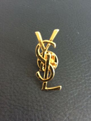 Yves Saint Laurent Brooch Paris France Pin Ysl Logo Bag Vintage Gold Color