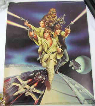 Vintage 1978 Star Wars Poster 23 X 19 Han Solo,  Luke Skywalker,  Leia,  Chewbacca