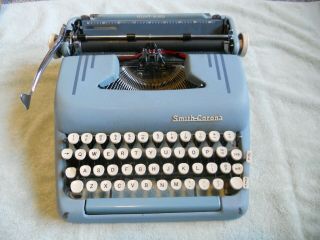 Vintage 1950s Smith Corona Silent Portable Typewriter With Case Light Blue