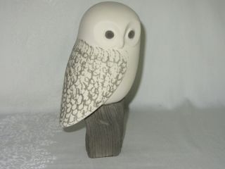 Snowy Owl White Bisque Porcelain Vintage Figurine Mid Century Modern Signed