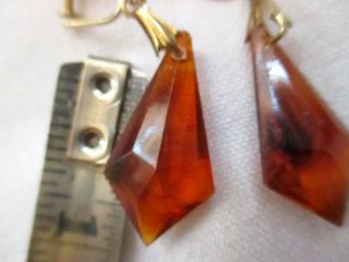 VINTAGE 50s DECO SCREW BACK EARRINGS Amber Glass Dangle Crystals 2
