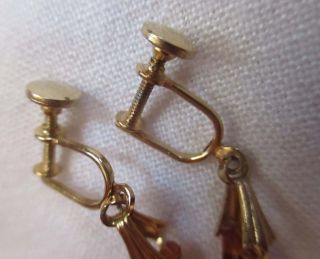 VINTAGE 50s DECO SCREW BACK EARRINGS Amber Glass Dangle Crystals 3