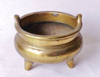 Antique Chinese Bronze / Brass Tripod Censer Incense Burner 3