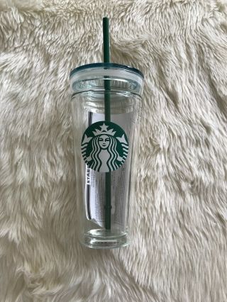 Starbucks Venti Clear Glass Double Wall Cold Cup Tumbler 20 Oz,  Rare
