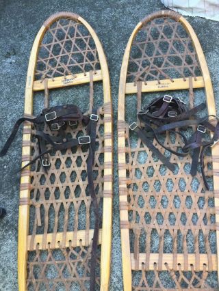 Vintage Vermont Tubbs Snow Shoes 10 " X 36 " S4 Wood Rawhide Leather
