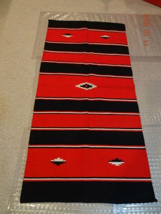 Vintage Native American Indian Textile Throw Rug Blanket 31 X 63 Red Black White
