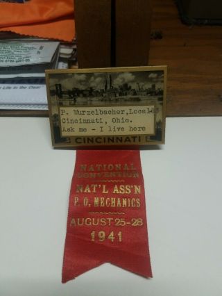 1941 Post Office National Convention Mechanics Ribbon Vintage Cincinnati P.  O.