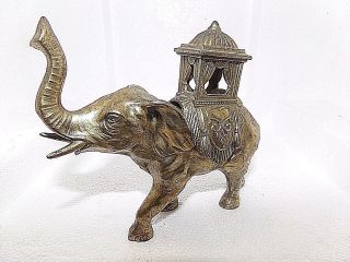 Small Vintage Brass Elephant Trunk Up Good Luck Incense Holder Home Decor 2 Pc.