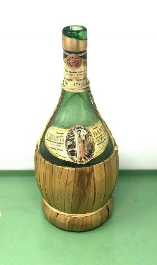 Vintage Wicker Straw - Wrapped Italian Wine " Chianti Dante " Bottle Green 1971