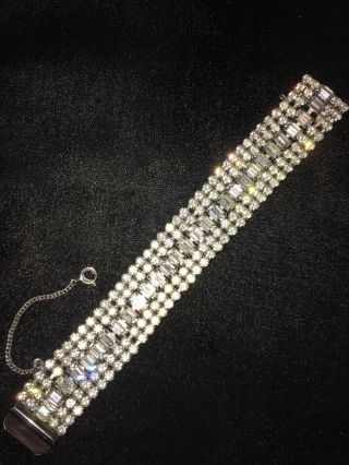 Stunning Vintage Weiss Signed Clear Rhinestone Bracelet 5 Rows