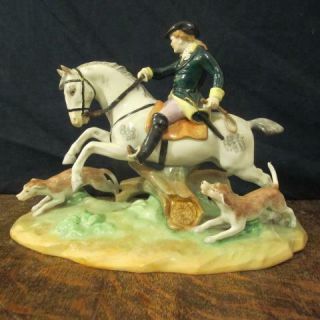 Vintage Carl Thieme Dresden Porcelain Fox Hunting Equestrian Horse Figure Group