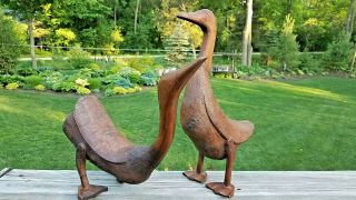 Vintage Hand Carved Wooden Ducks Bird Decoy Sculpture Set