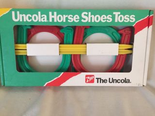 Vintage 7 - Up Rubber Horseshoes Pitching Toss Game Set Uncola Advertising - Rare