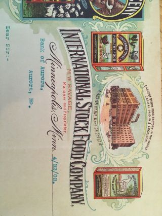 1902 International Stock Food Co Billhead,  Colored Billhead,  Minneapolis Receipt 3