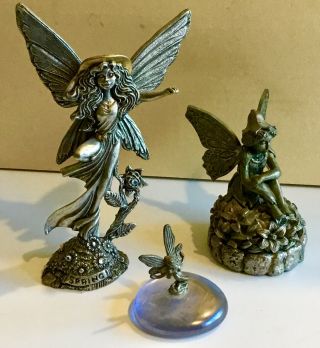 2001 Rawcliffe Pewter Spring Fairy,  Metal Pewter Fairy Trinket Box & One Mini.