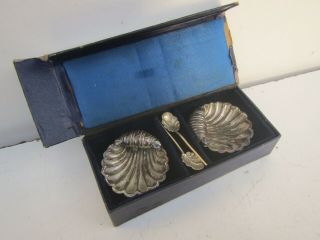 Vintage Silver Plated Shell Salt Cellars & Spoons