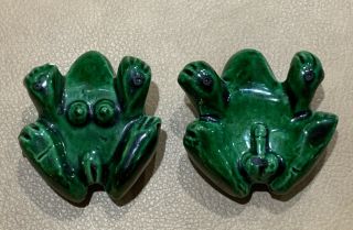 Vintage Anatomically Correct Frogs Green Glazed Ceramic Naughty Figurines