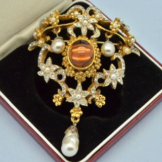 Vintage Brooch Sphinx 1960s Rococo Style Crystal & Glass & Faux Pearl Jewellery