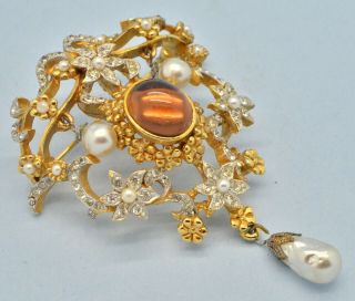 Vintage Brooch SPHINX 1960s Rococo Style Crystal & Glass & Faux Pearl Jewellery 2