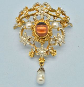Vintage Brooch SPHINX 1960s Rococo Style Crystal & Glass & Faux Pearl Jewellery 3
