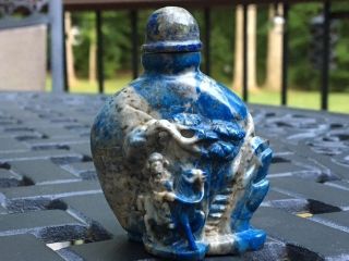Early Chinese Lapis Lazuli Hand Carved & Reticulated Snuff Bottle 115.  5g