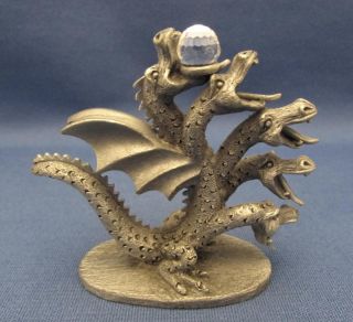 5 Headed Dragon Pewter Figurine With Crystal Ball - Spoontiques Pewter