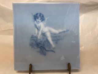 Breathtaking Copenhagen Blue White Tile Cherub Nude Child With Wings Angel