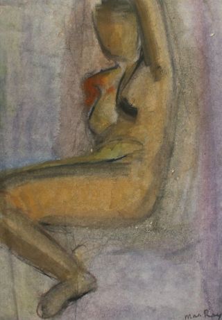 Vintage French/us Abstract Nude Portrait Watercolor Painting Signed Man Ray
