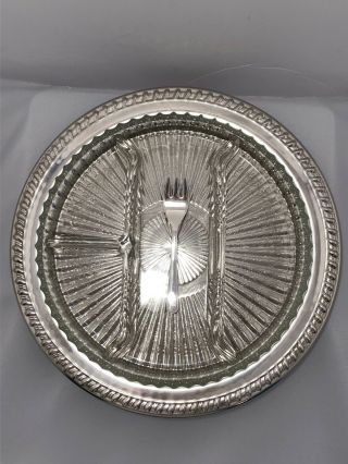 Leonard Ep Italy Silver Plated Serving Tray With Glass And Fork Set