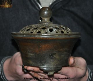 6 " Marked Old Chinese Buddhism Temple Pure Bronze Incense Burner Censer Statue